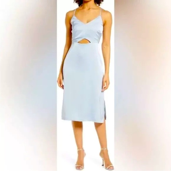 Sam Edelman Women's Blue Sleeveless Satin Cutout Midi Dress Size 4 - Picture 4 of 9